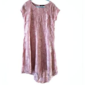 ELLOS Pink Lace Fabric with Floral Design Dress. Size 16. NWT.